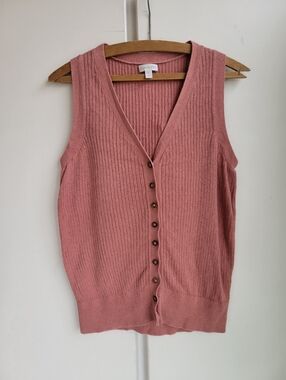 Garnet Hill M Clay Cotton Linen V Neck Sleeveless Sweater Vest Tank Top AS IS